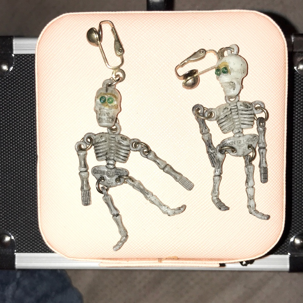 Vintage Skeleton Dangle clip on earrings